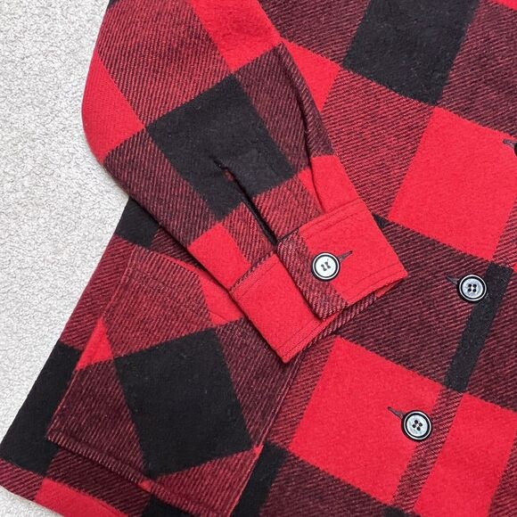 Vtg Amana Woolen Mill Womens Wool Jacket Sz 38 Med Buffalo Plaid Red Black Chore - Picture 4 of 8